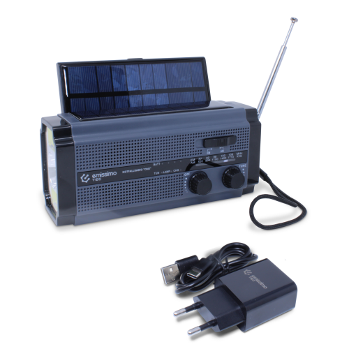 Emissimo Tec Solarradio -ONE- Notfallradio Akku Kurbelradio mit USB-Ladeanschluss und Powerbank