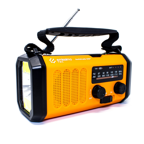 emissimo Tec Notfallradio ONE+ Kurbellradio 10000mah Notfall 5-in-1: Radio,Taschen- und Leselampe,Kompass und Powerbank,Handkurbel,Solarpanel & Strom