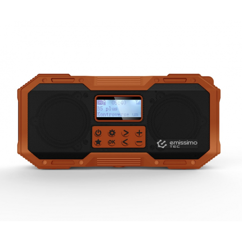 Emissimo Tec ACE DAB/DAB+ Notfallradio Kurbelradio Solarradio Powerbank Taschenlampe USB-C Orange