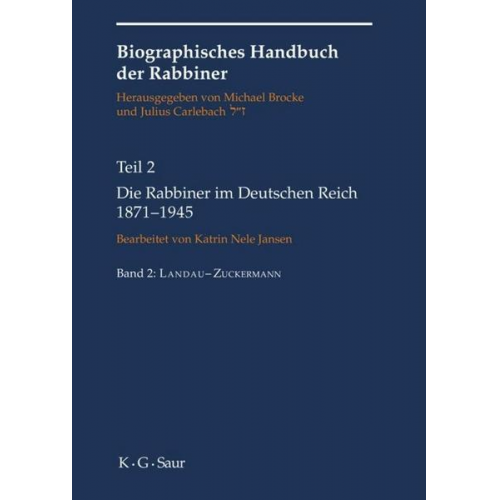 Die Rabbiner im Deutschen Reich 1871-1945