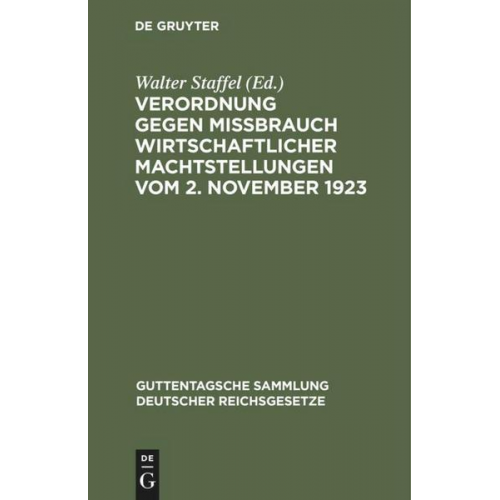 Verordnung gegen Mißbrauch wirtschaftlicher Machtstellungen vom 2. November 1923