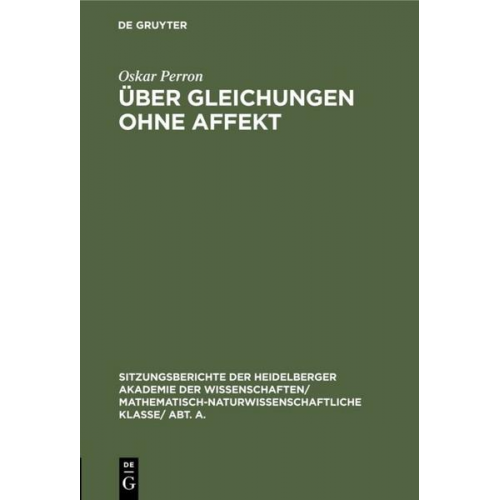 Oskar Perron - Über Gleichungen ohne Affekt