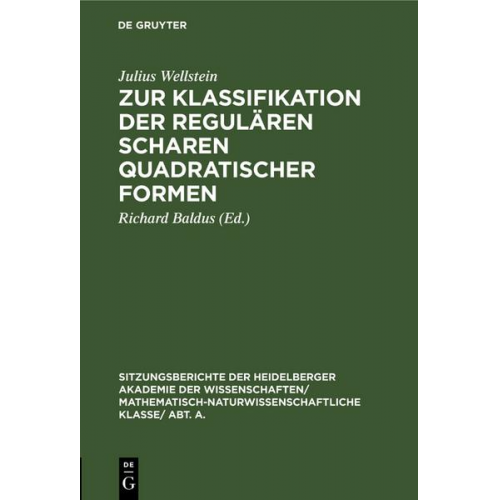 Julius Wellstein - Zur Klassifikation der regulären Scharen quadratischer Formen