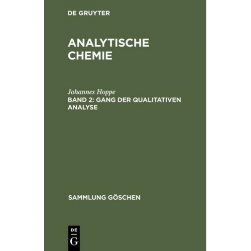 Johannes Hoppe - Johannes Hoppe: Analytische Chemie / Gang der qualitativen Analyse