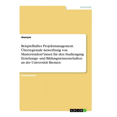 Anonym - Beispielhaftes Projektmanagement. Überregionale Anwerbung von Masterstudent*innen für den Studiengang Erziehungs- und Bildungswissenschaften an der Un