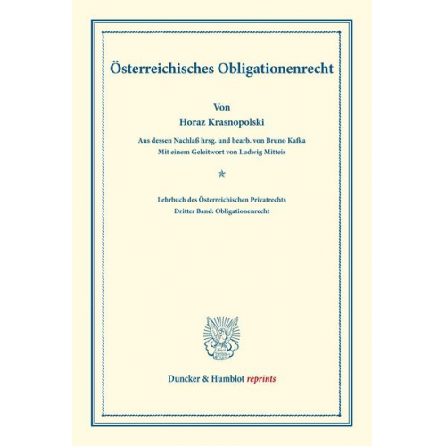 Horaz Krasnopolski - Lehrbuch des Österreichischen Privatrechts.