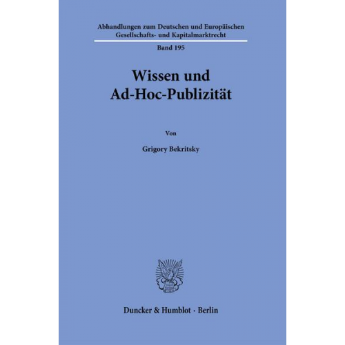 Grigory Bekritsky - Wissen und Ad-Hoc-Publizität.