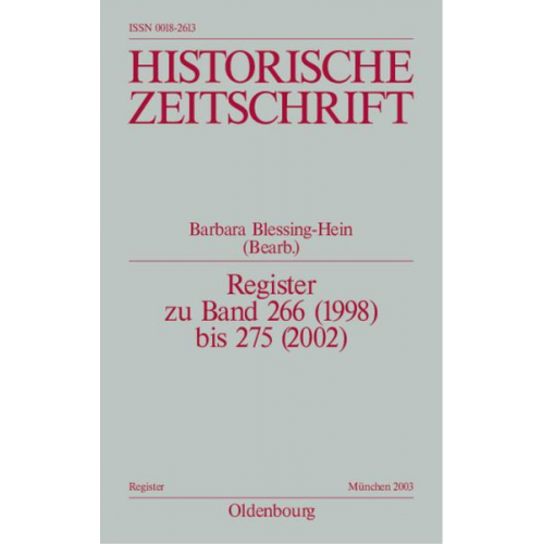 Historische Zeitschrift / Register / Register zu Band 266 (1998) bis 275 (2002)