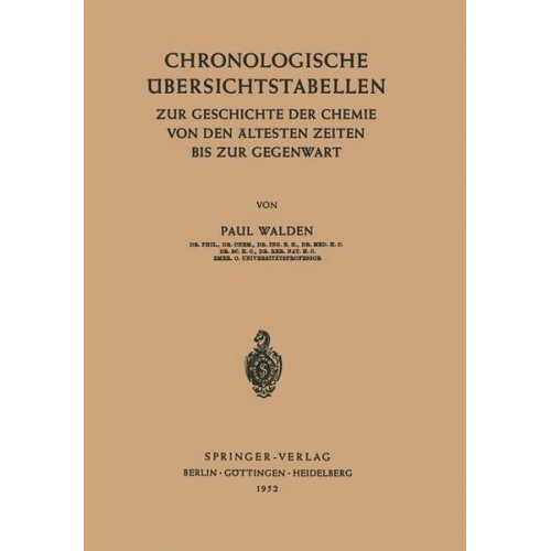 P. Walden - Chronologische Übersichtstabellen