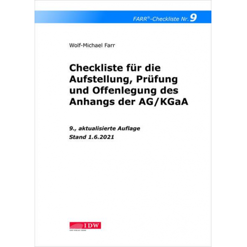 Wolf-Michael Farr - Farr, Checkliste 9 (Anhangs der AG/KGaA), 9.A.