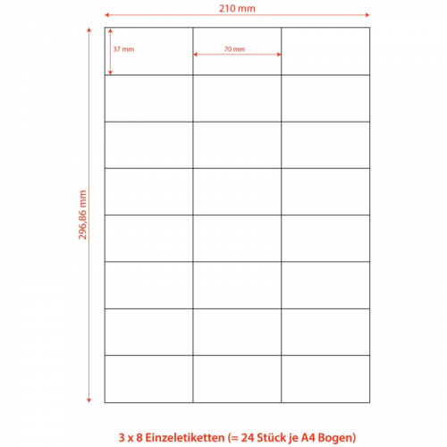 Etiketten Labels selbstklebend weiß 70 x 37.1mm auf DIN A4, 2400 Stk.
