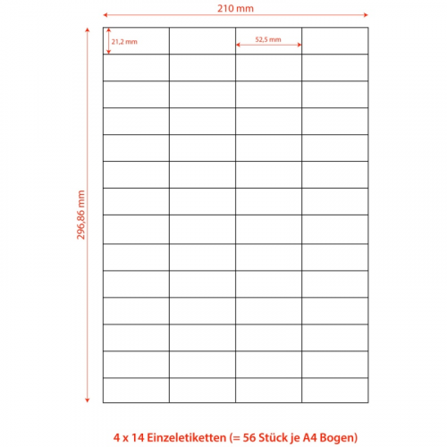 Etiketten Labels selbstklebend weiß 52.5 x 21.2mm auf DIN A4, 5600 Stk.