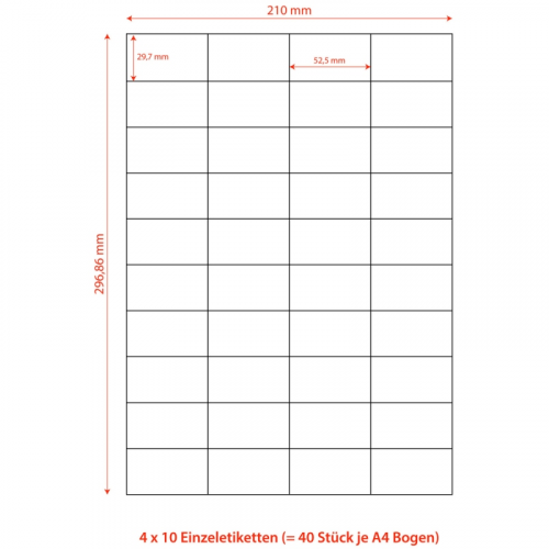 Etiketten Labels selbstklebend weiß 52.5 x 29.7mm auf DIN A4, 4000 Stk.