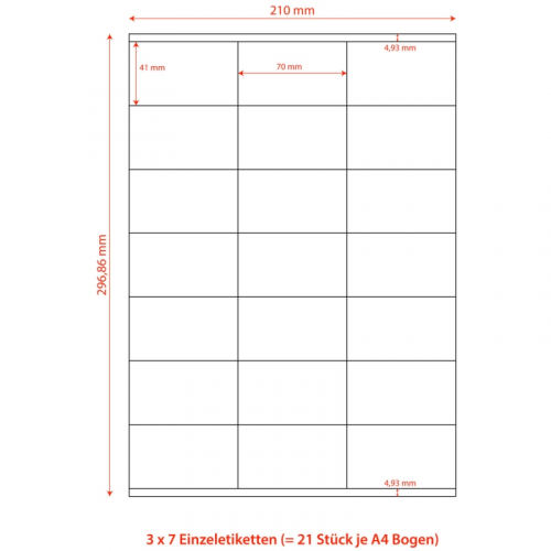 Etiketten Labels selbstklebend weiß 70 x 41mm auf DIN A4, 2100 Stk.