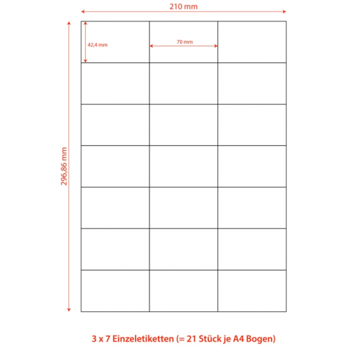 Etiketten Labels selbstklebend weiß 70 x 42.3mm auf DIN A4, 2100 Stk.