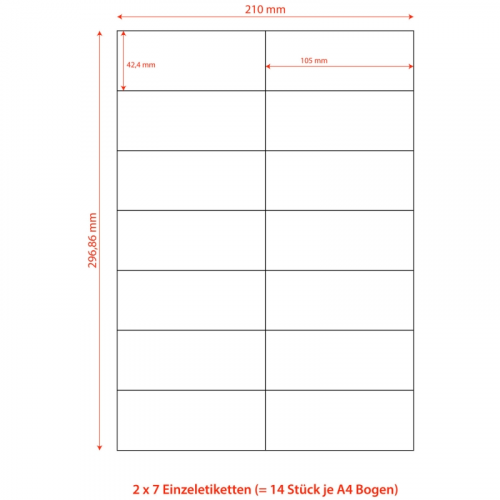 Etiketten Labels selbstklebend weiß 105 x 42.3mm auf DIN A4, 1400 Stk.