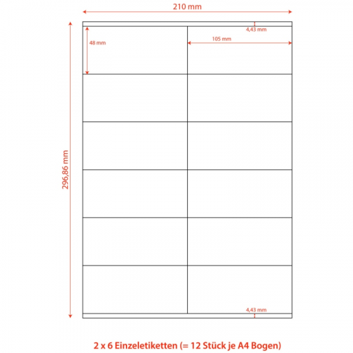 Etiketten Labels selbstklebend weiß 105 x 48mm auf DIN A4, 1200 Stk.