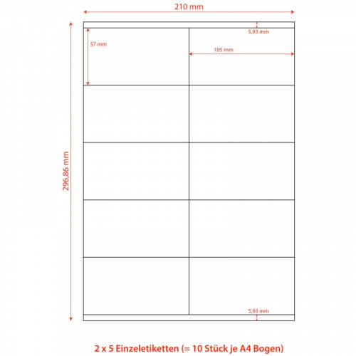 Etiketten Labels selbstklebend weiß 105 x 57mm auf DIN A4, 1000 Stk.