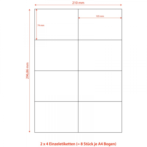 Etiketten Labels selbstklebend weiß 105 x 74mm auf DIN A4, 800 Stk.