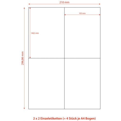 Etiketten Labels selbstklebend weiß 105 x 148.5mm auf DIN A4, 400 Stk.