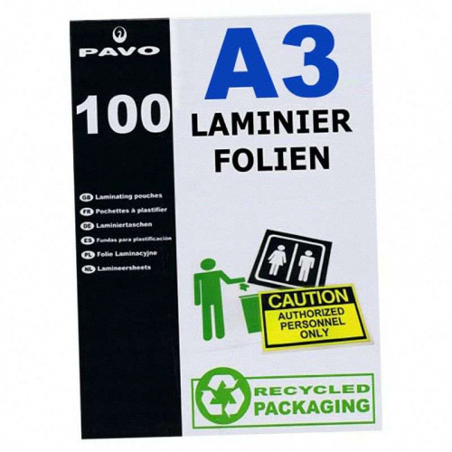 Laminierfolien A3, 303 x 426mm, 2x  75/80 mic, Hochglanz, 100 Stk.