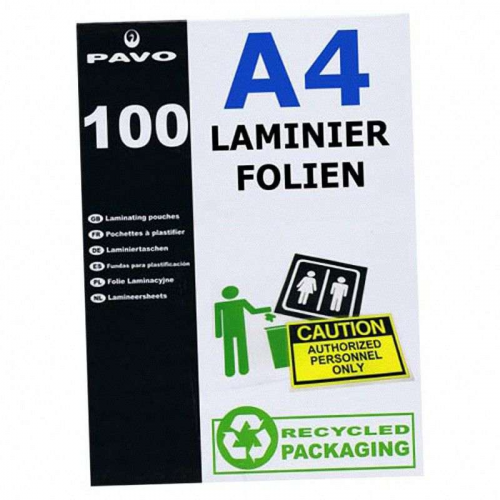 Laminierfolien A4, 216 x 303mm, 2x  75/80 mic, Hochglanz, 100 Stk.