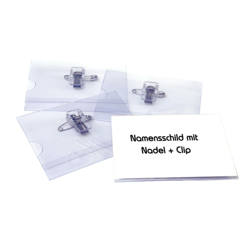 Ausweishalter, Namensschildhalter mit Kombi-Clip + Nadel, 40x75mm, 50 Stk.