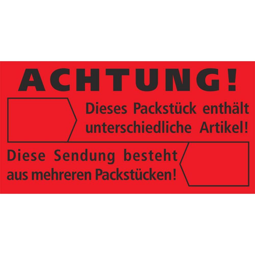 Hinweisetiketten rot ACHTUNG! UNTERSCHIEDLICHE ARTIKEL, 145x76mm, 1000 Stk.