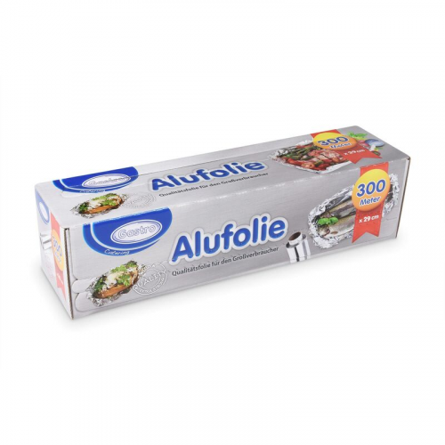 Alufolie in praktischer Spenderbox mit Abreiss-Schiene 29 cm x 300 m, 10,5 my