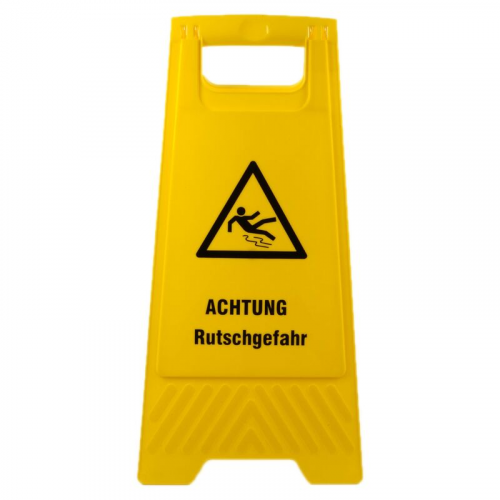 Warnschild "Achtung Rutschgefahr" gelb beidseitig bedruckt, ca. 61 cm hoch