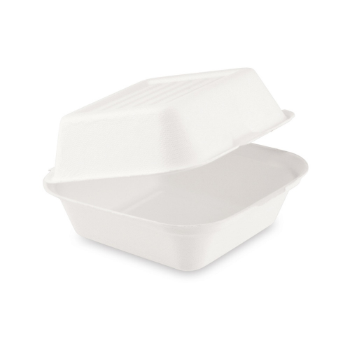 Bio Hamburgerbox Sandwichbox aus Zuckerrohr kompostierbar 152x150x78mm, 50 Stk.