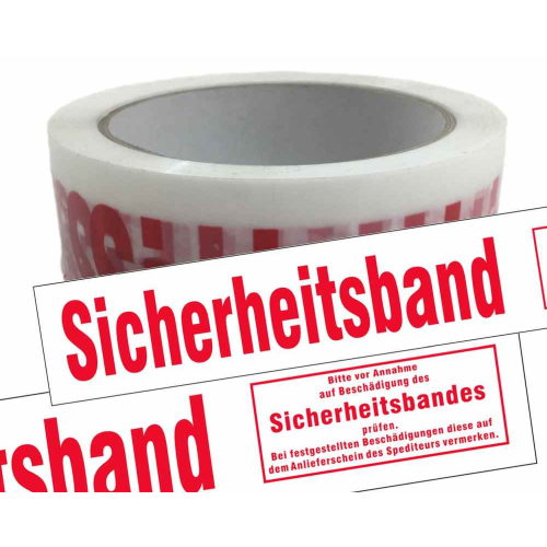 Packband Klebeband 50mmx66m low noise weiß-transparent mit Aufdruck SICHERHEITSBAND