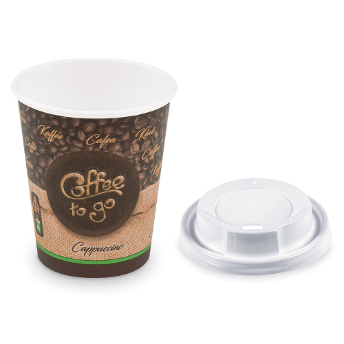 Kaffeebecher M 'Coffee To Go' Cappuccino mit Trinkdeckel 200ml 280ml,  100 Stk.