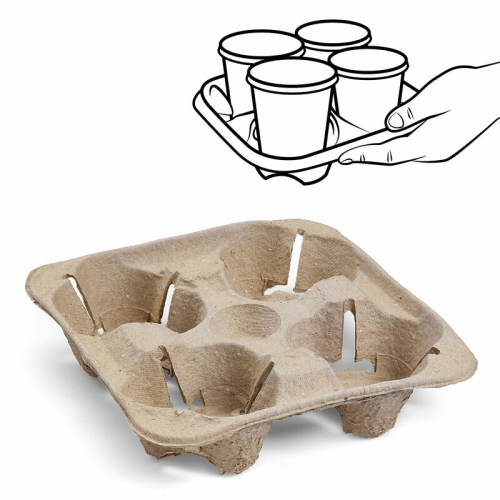 Getränkehalter Tragetablett Becherhalter 4 Becher Coffee to Go 21x21cm,  30 Stk.