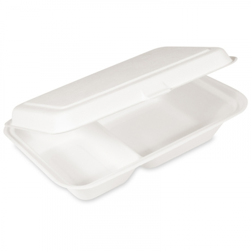 Bio Menüboxen Lunch-Boxen 2-geteilt aus Zuckerrohr Bagasse, 250x162x63 mm, 50 Stk.