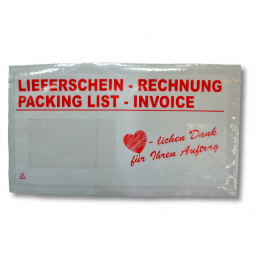 Dokumententaschen Begleitscheintaschen *Lieferschein/Rechnung* "Herzlichen Dank" DIN Lang, 1000 Stk.