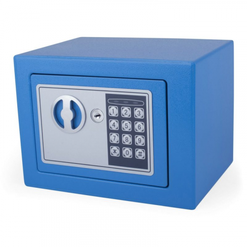 Tresor Safe 23x17x17cm mit elektronischem  Zahlenschloss für Tisch/Wandmontage blau