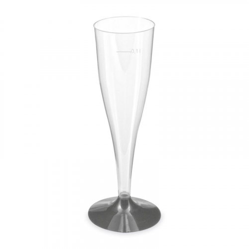 Einweg-Sektglas Champagnerglas glasklar mit schwarzem Fuß 100ml PS, 20 Stk.