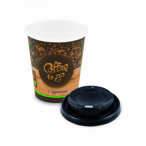 Kaffeebecher M 'Coffee To Go' Cappuccino mit Trinkdeckel 250ml 280ml,  10 Stk.