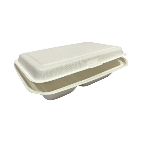 Menüboxen ToGo 251x162x63mm 2-teilig aus Zuckerrohr nature weiß, 50 Stk.