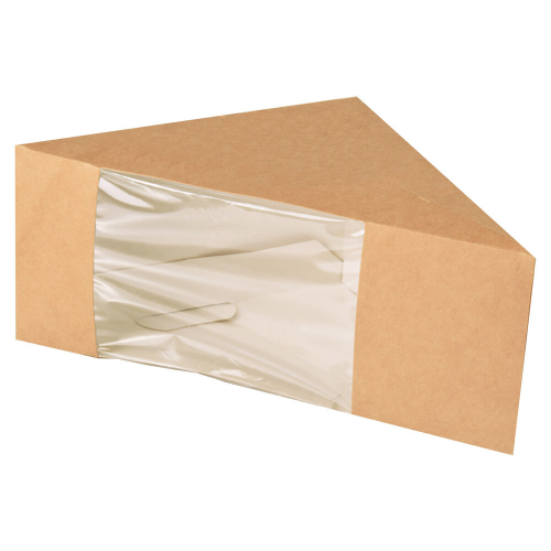 Bio-Sandwichboxen Pappe mit Sichtfenster aus PLA 123x123x82mm braun, 50 Stk.