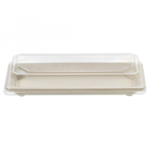 Sushi Tray aus Zuckerrohr mit klarem PET-Deckel 22,1 x 9,2 x 2,2 cm, 50 Stk.