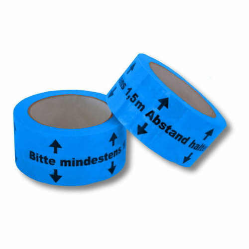 Warnklebeband "Bitte mind. 1,5m Abstand halten" PVC NKK geräuscharm 50mm x 66m