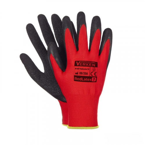 Arbeitshandschuhe, Montagehandschuhe Polyester Latex Größe S-7 rot, 12 Paar