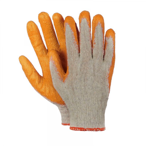 Arbeitshandschuhe, Montagehandschuhe Baumwolle Latex Größe L-9 orange, 10 Paar