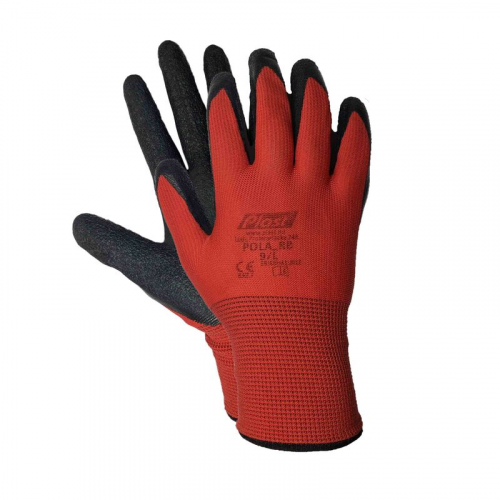 Arbeitshandschuhe , Montagehandschuhe Nylon Latex L-9 rot / schwarz, 12 Paar