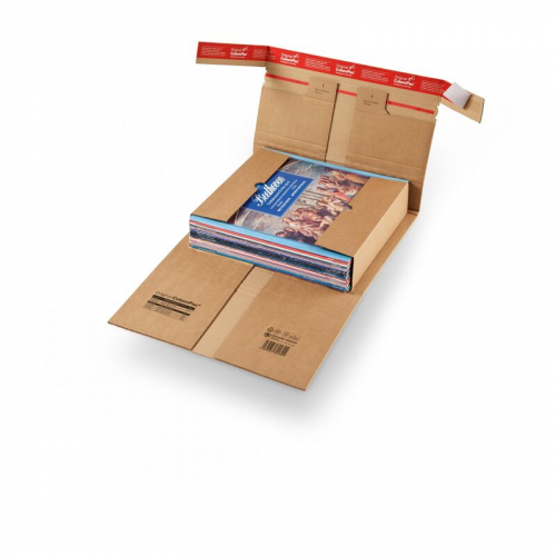 Robuste Versandverpackung 371 x 332 x -70mm mit Sicherungslaschen, Selbstklebeverschluss & Aufreißfaden braun