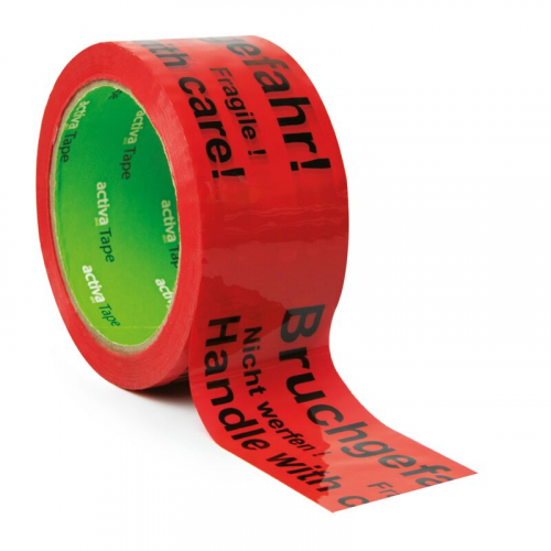 Packband Klebeband 48mmx66m Low Noise Rot mit Aufdruck 'Bruchgefahr