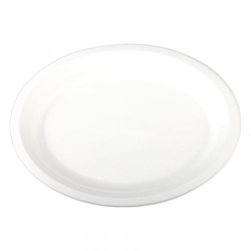 Platten aus Bagasse, naturweiß, oval 32x25cm, 50Stk.