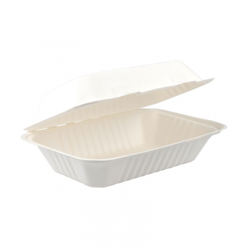 Menüboxen aus Bagasse, naturweiß, 23x15cm, 25Stk.